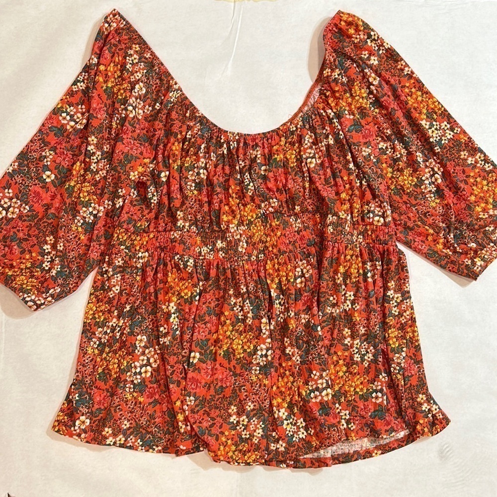 Torrid Romantic Orange Textured Jersey Smocked Waist Top floral NWT 4X Women’s - Picture 2 of 10